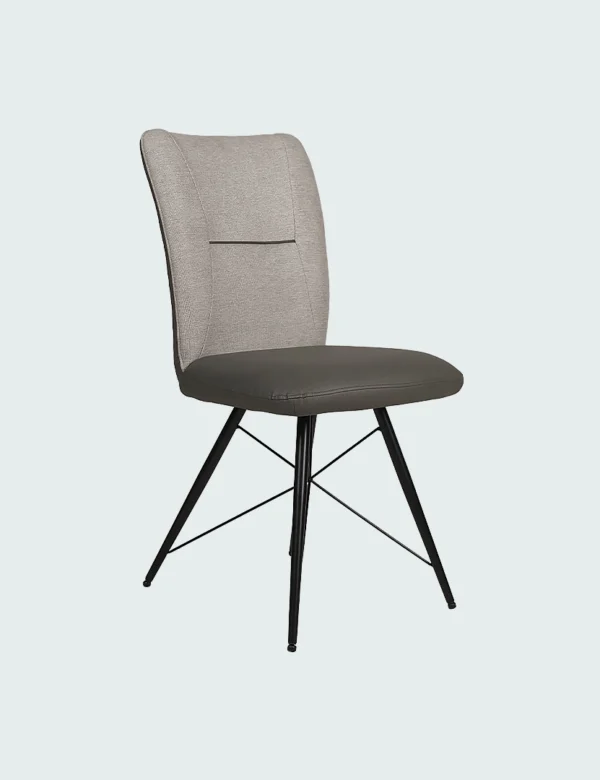 Amalfi - Chaise design moderne en tissu gris et cuir – Confort et élégance avec pieds métalliques noirs