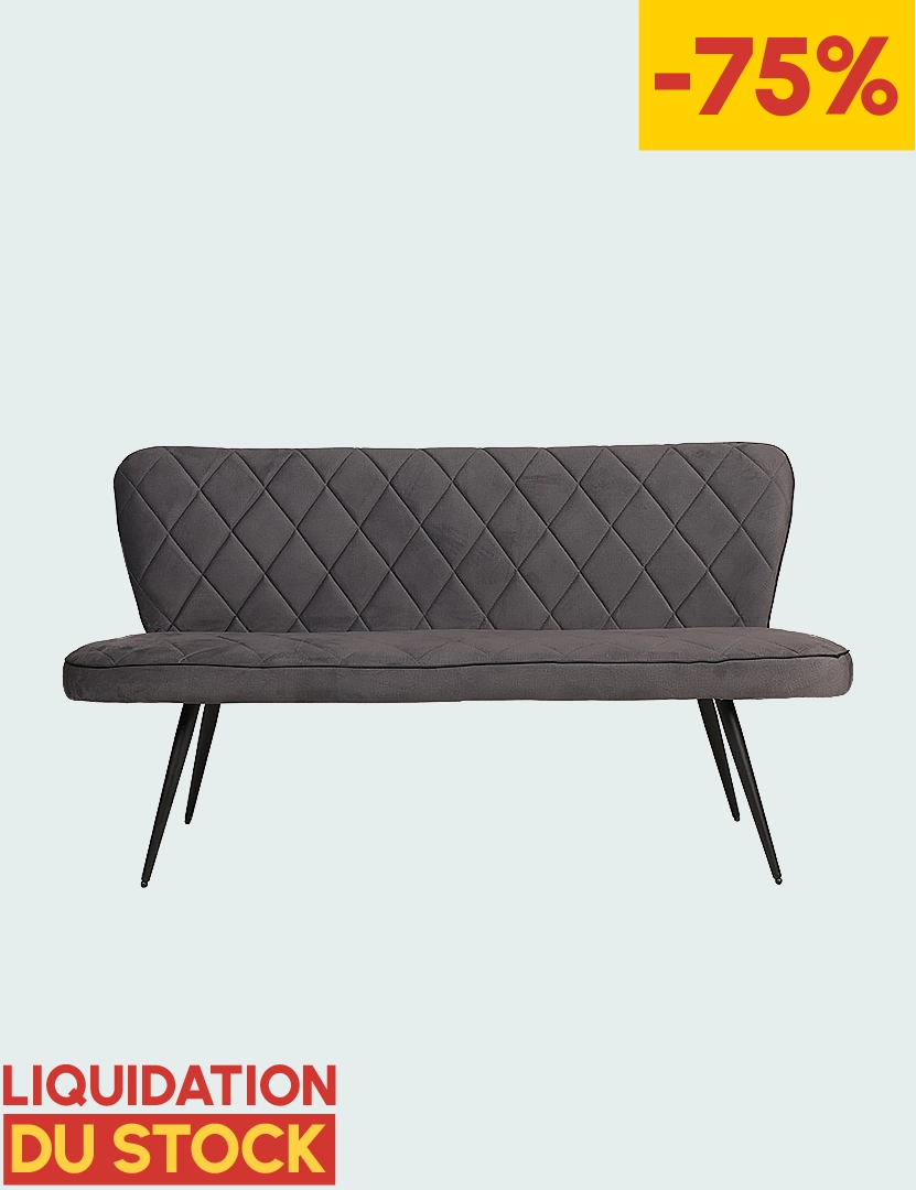 Le Bench - Canapé 2 Places Moderne en Tissu Gris avec Pieds en Métal Noir - Élégance et Confort